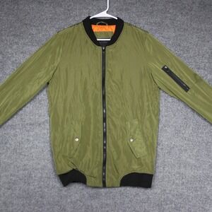 Miss London Black Label Mens Bomber Jacket Olive Green Full Zip Size L